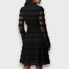 Parisa | Black Midi Dress with Sheer Fringe